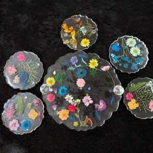 💐Handmade Dried Floral Epoxy Resin Tray & Coasters 🌺